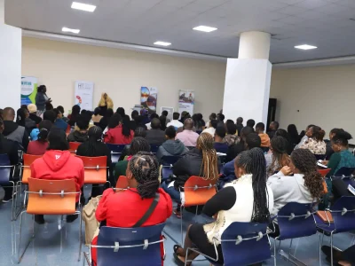 Guest speaker addressing students at a Hallmark Institute of Professionals event